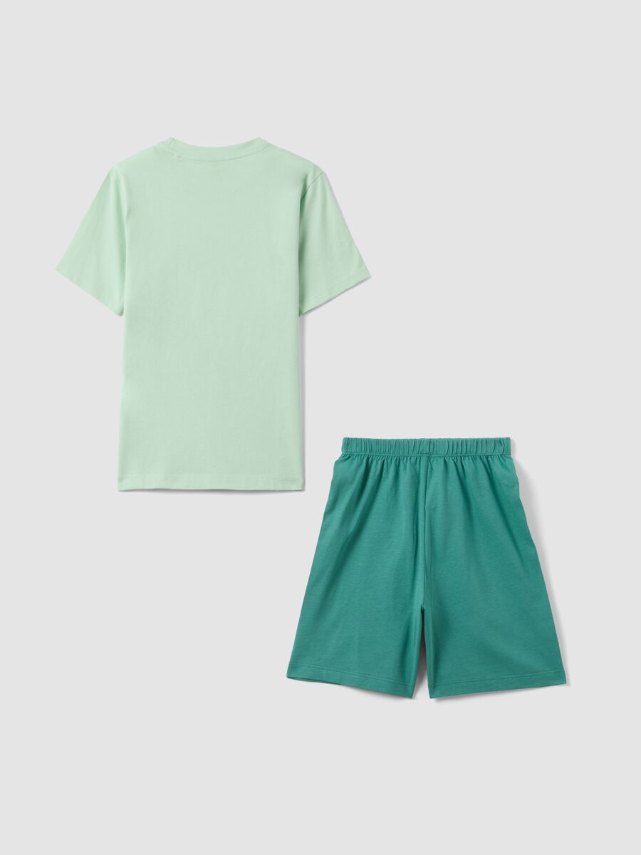 Pigiama in puro cotone verde da bambino regular fit con stampa_1
