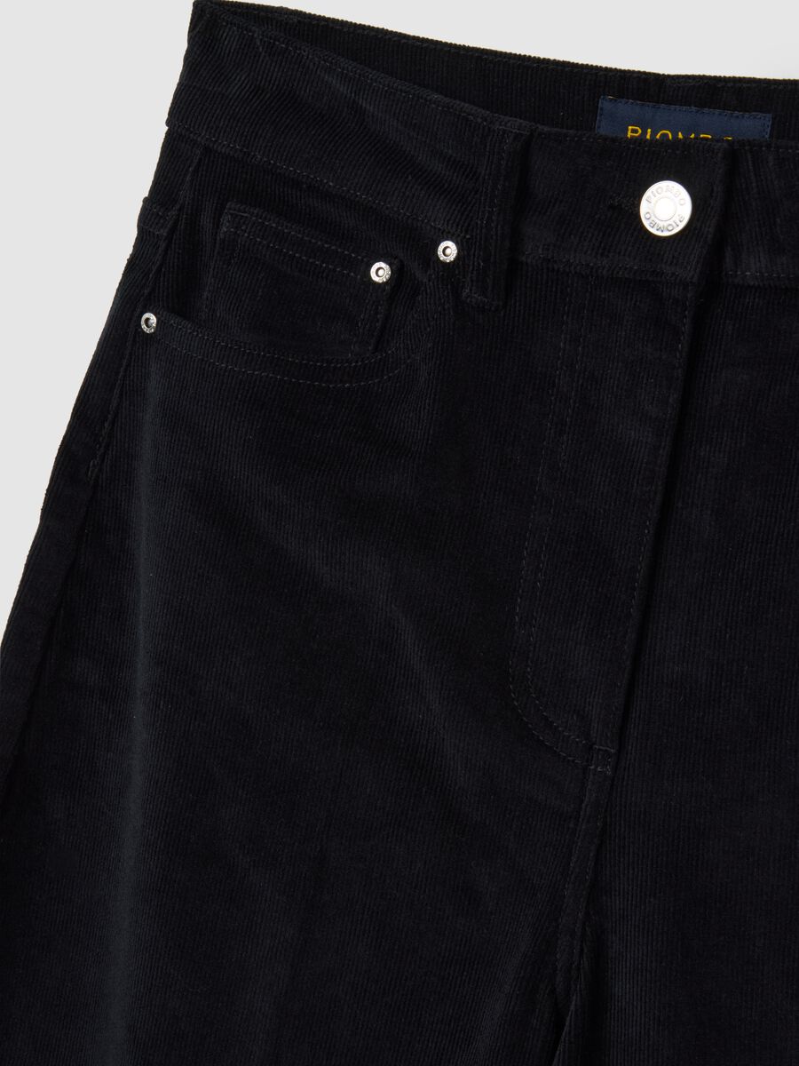 Black wide leg trousers in stretch cotton regular fit_5