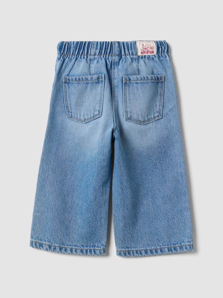 Light blue cotton and lyocell blend jeans with Lilo & Stitch print for baby girl_1