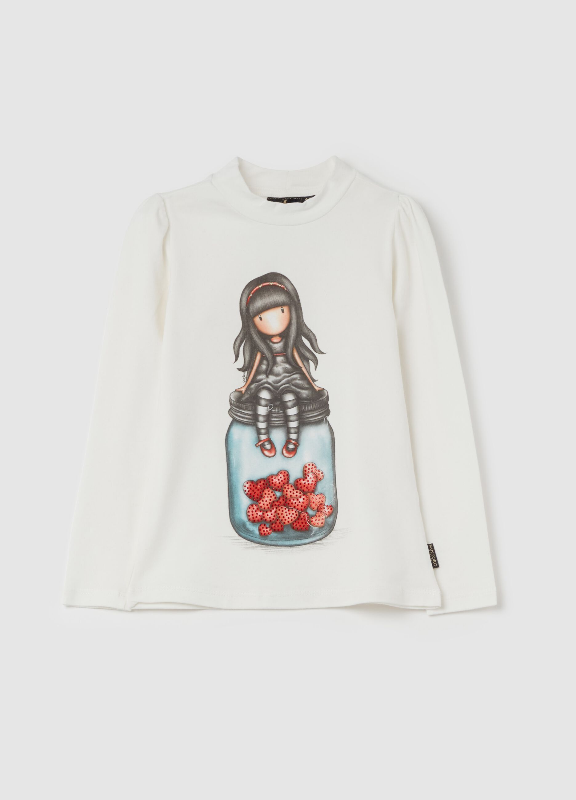 T-shirt with mock neck and Gorjuss print