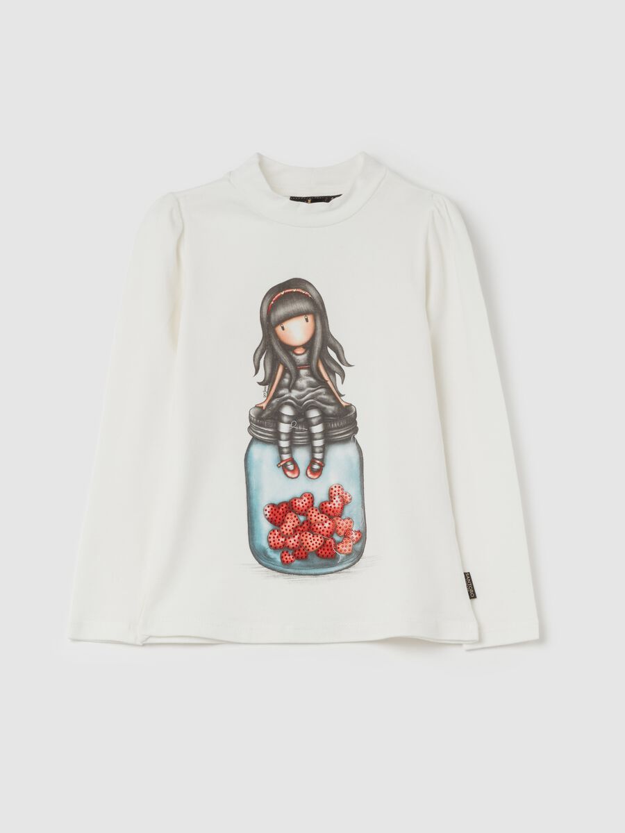 T-shirt with mock neck and Gorjuss print_0
