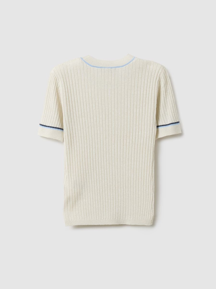 Girls' beige striped slim fit T-shirt_4