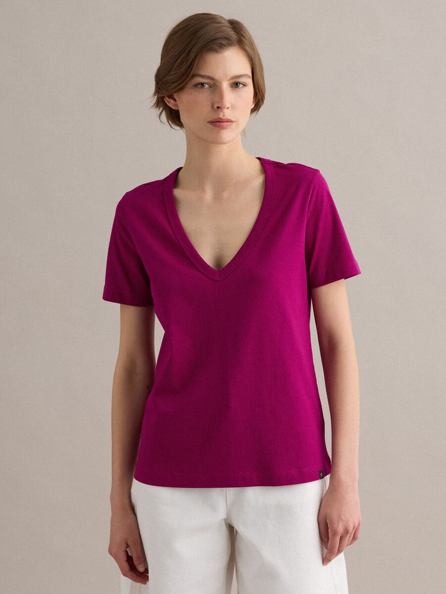 Purple pure cotton V-neck T-shirt regular fit_1