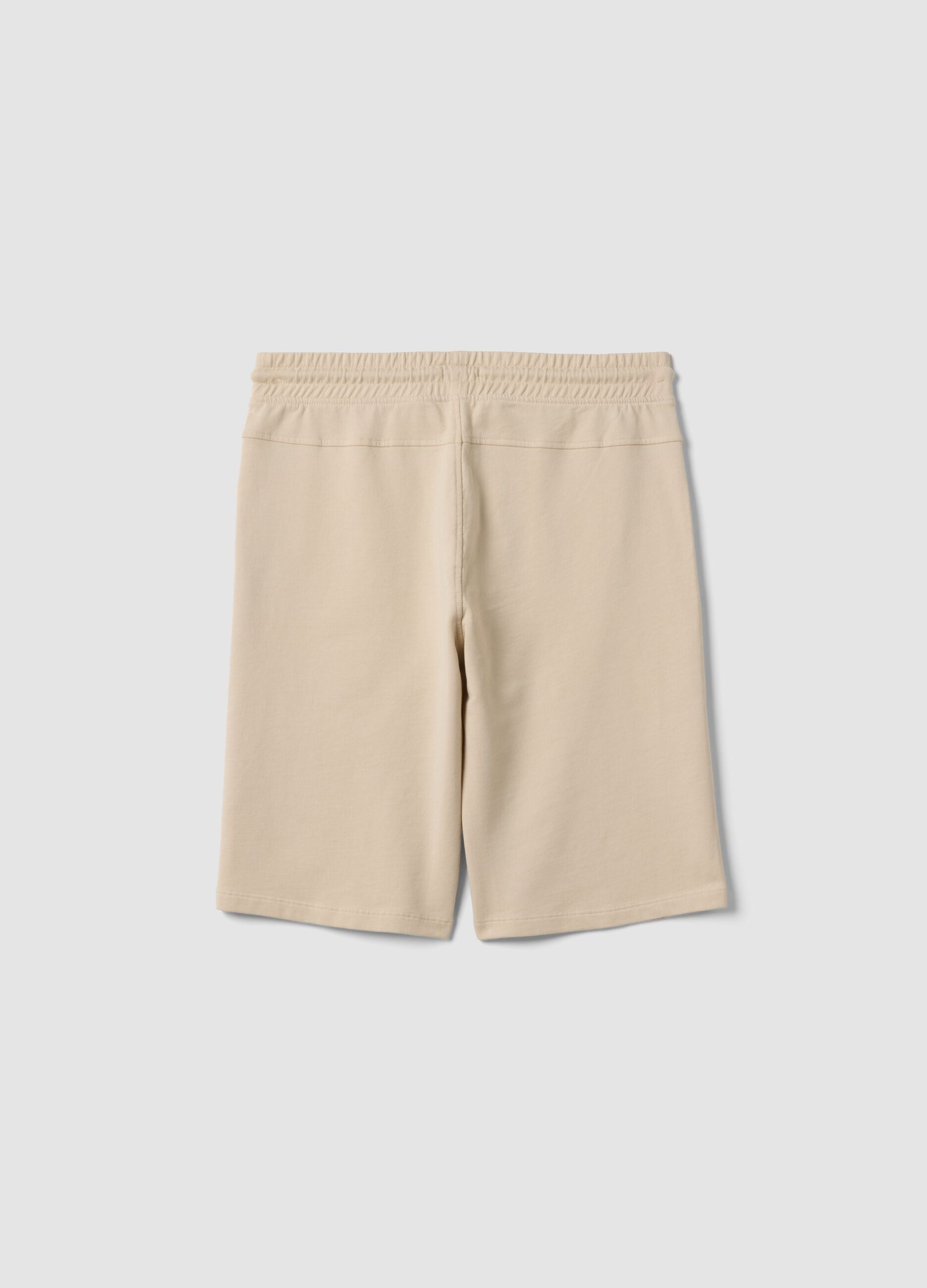 Beige pure cotton jogger shorts for boys with elasticated waist