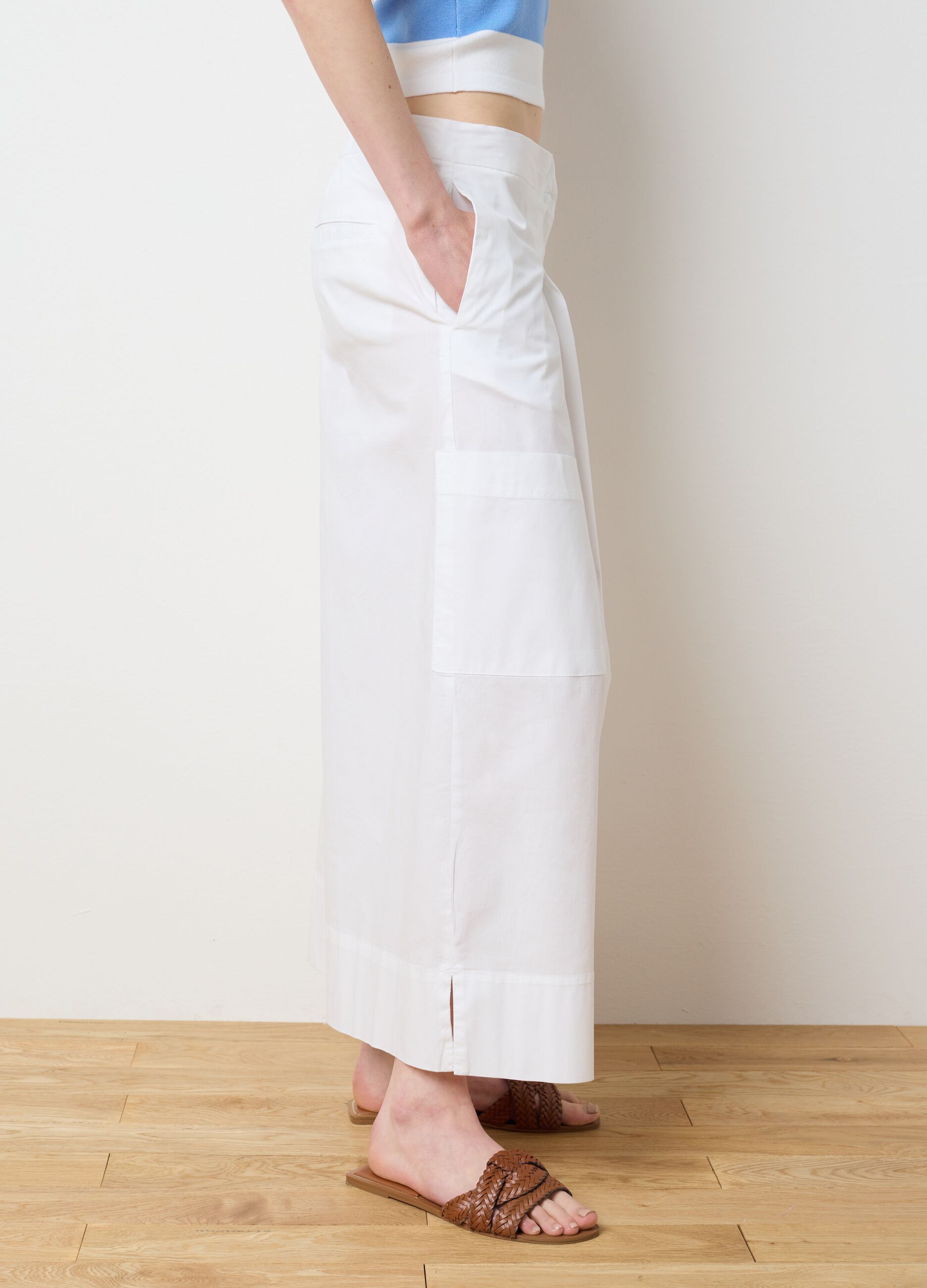 Women's White Stretch Cotton Culotte Trousers