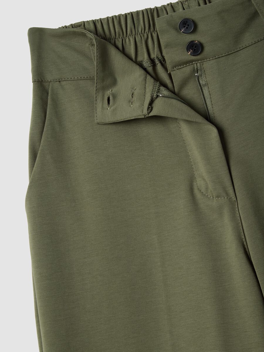 Pantaloni wide leg in misto cotone elasticizzato verdi regular fit_5