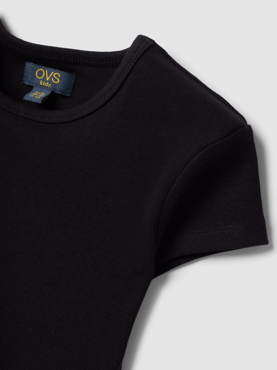 Black fitted short-sleeve stretch organic cotton T-shirt for girls_2