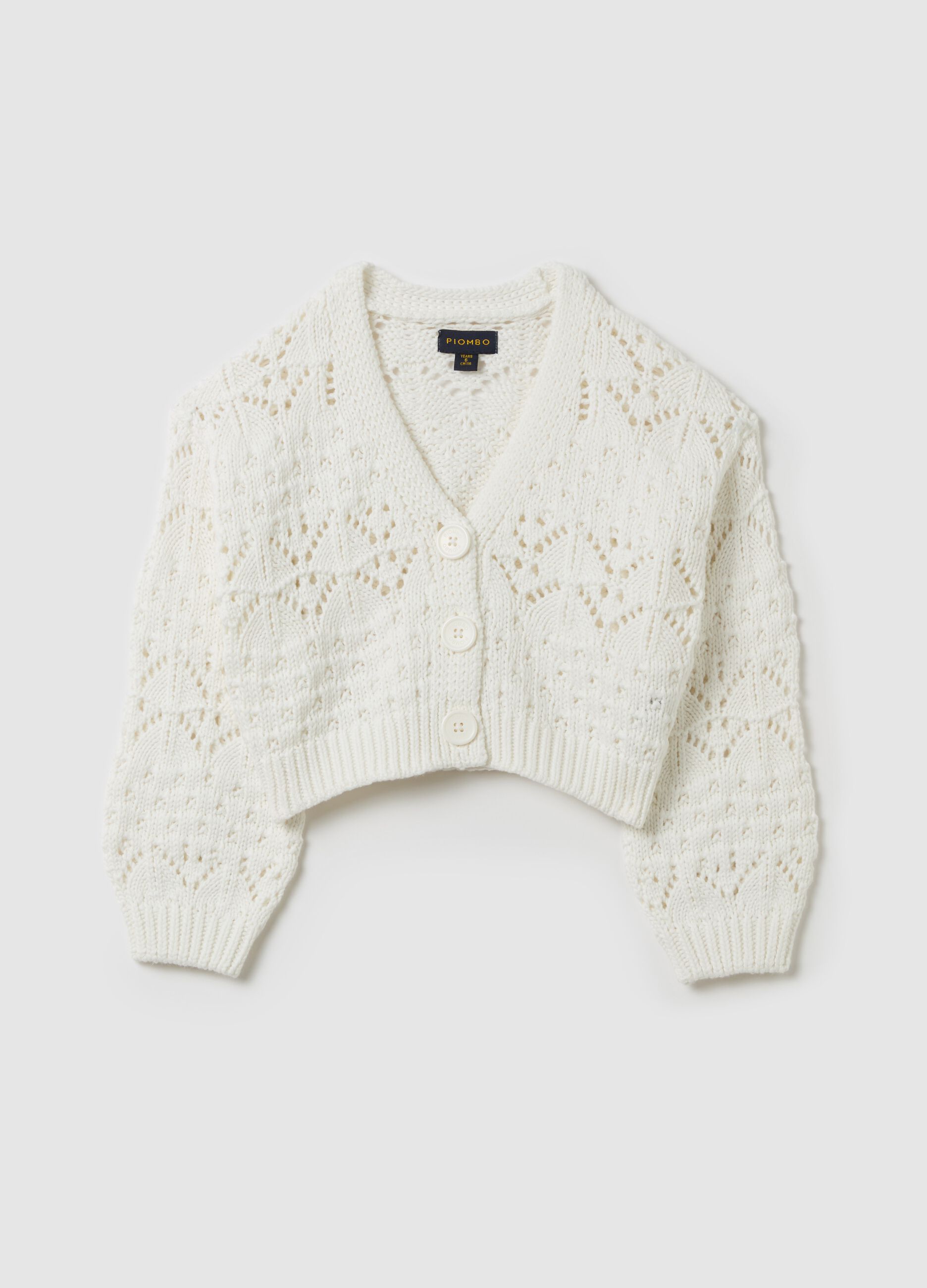 Cardigan with V neck and openwork design