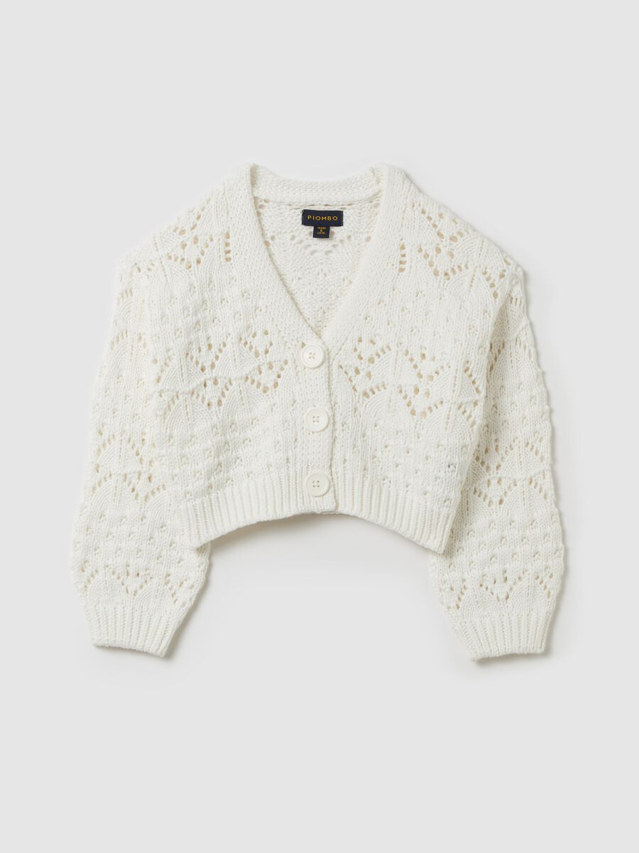 Cardigan with V neck and openwork design_3
