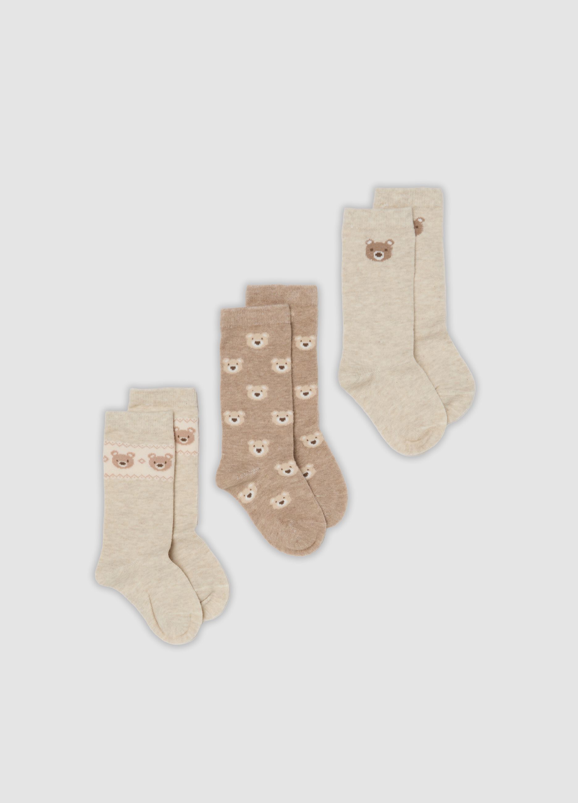 Tripack di calze lunghe beige in cotone organico elasticizzato