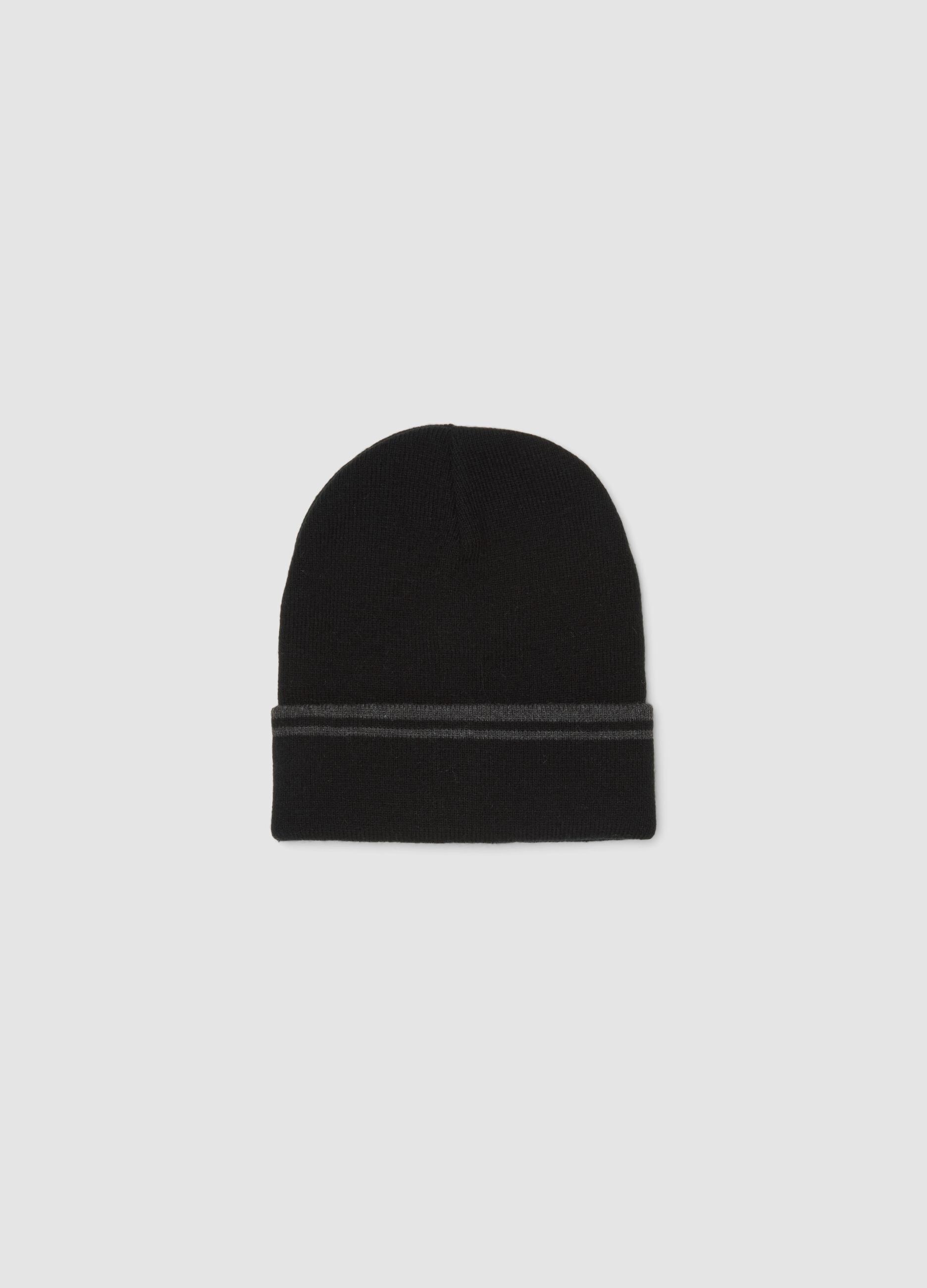 Black beanie with turn-up cuff