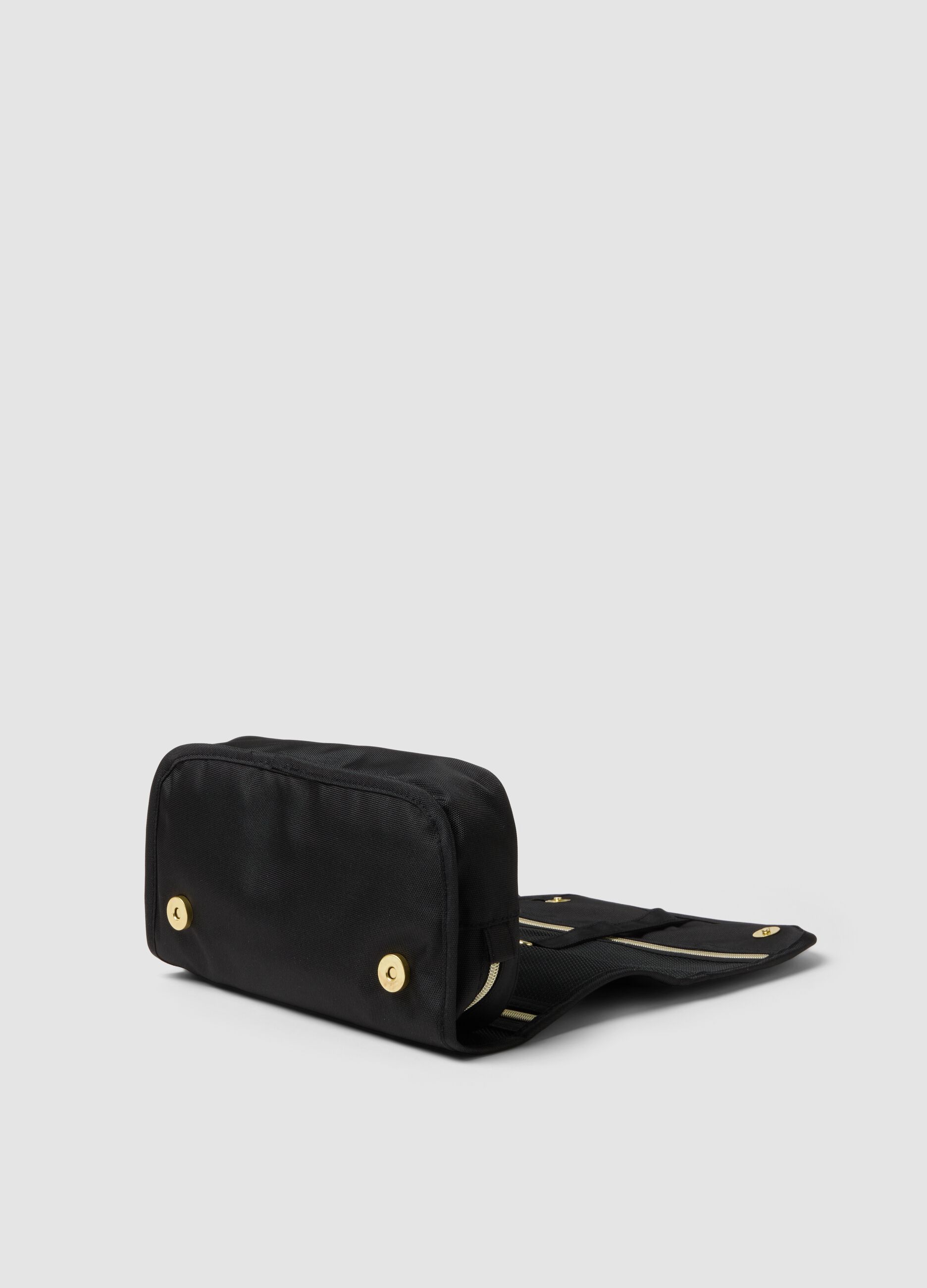 Black travel toiletry bag with hanging hook