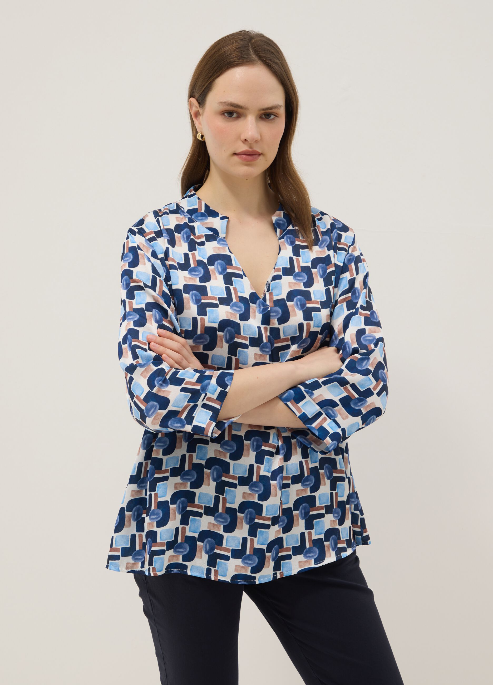 Regular-fit multicolour print blouse