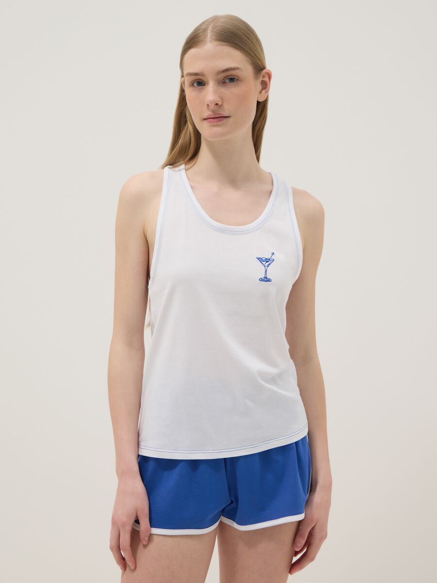 Multicolour pure cotton short pyjamas, regular fit with embroidery_1