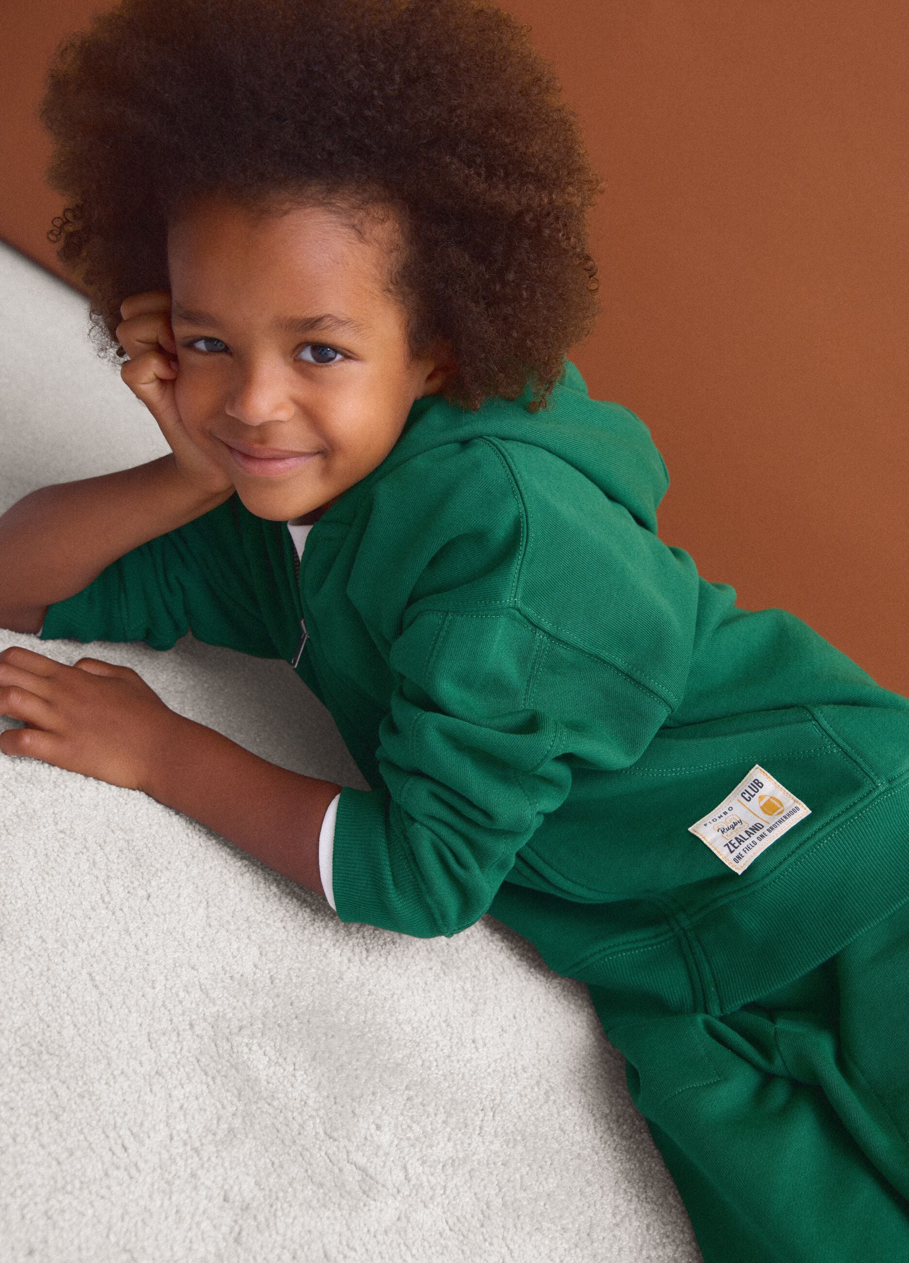 Felpa verde in puro cotone con cappuccio regular fit per bambino