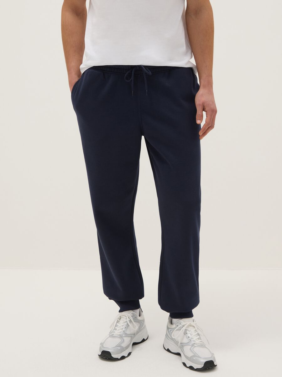 Blue cotton blend jogger trousers with regular fit_1