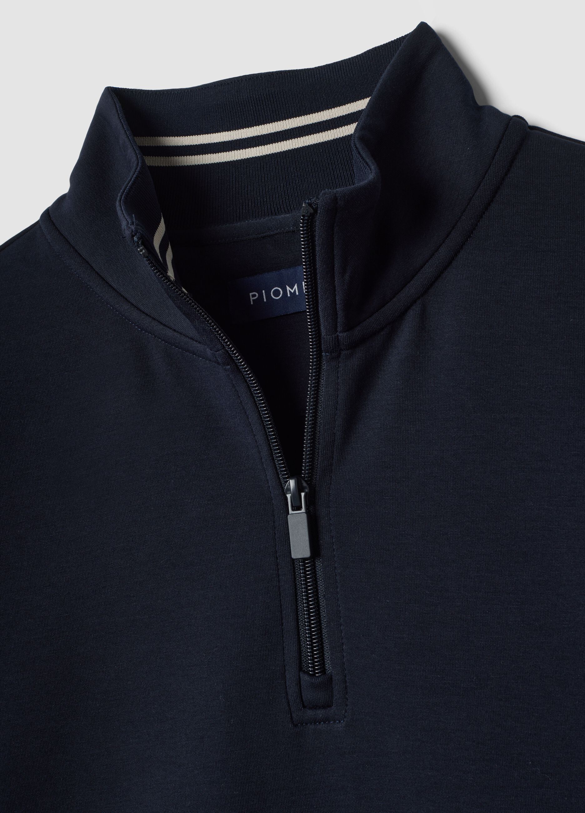 Navy blue breathable stretch-cotton half-zip, 2-way stretch