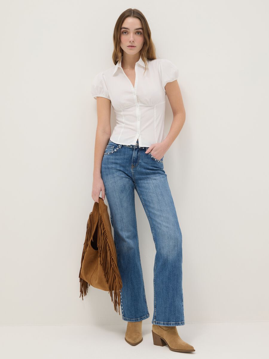 White regular-fit short-sleeve shirt in stretch cotton_1