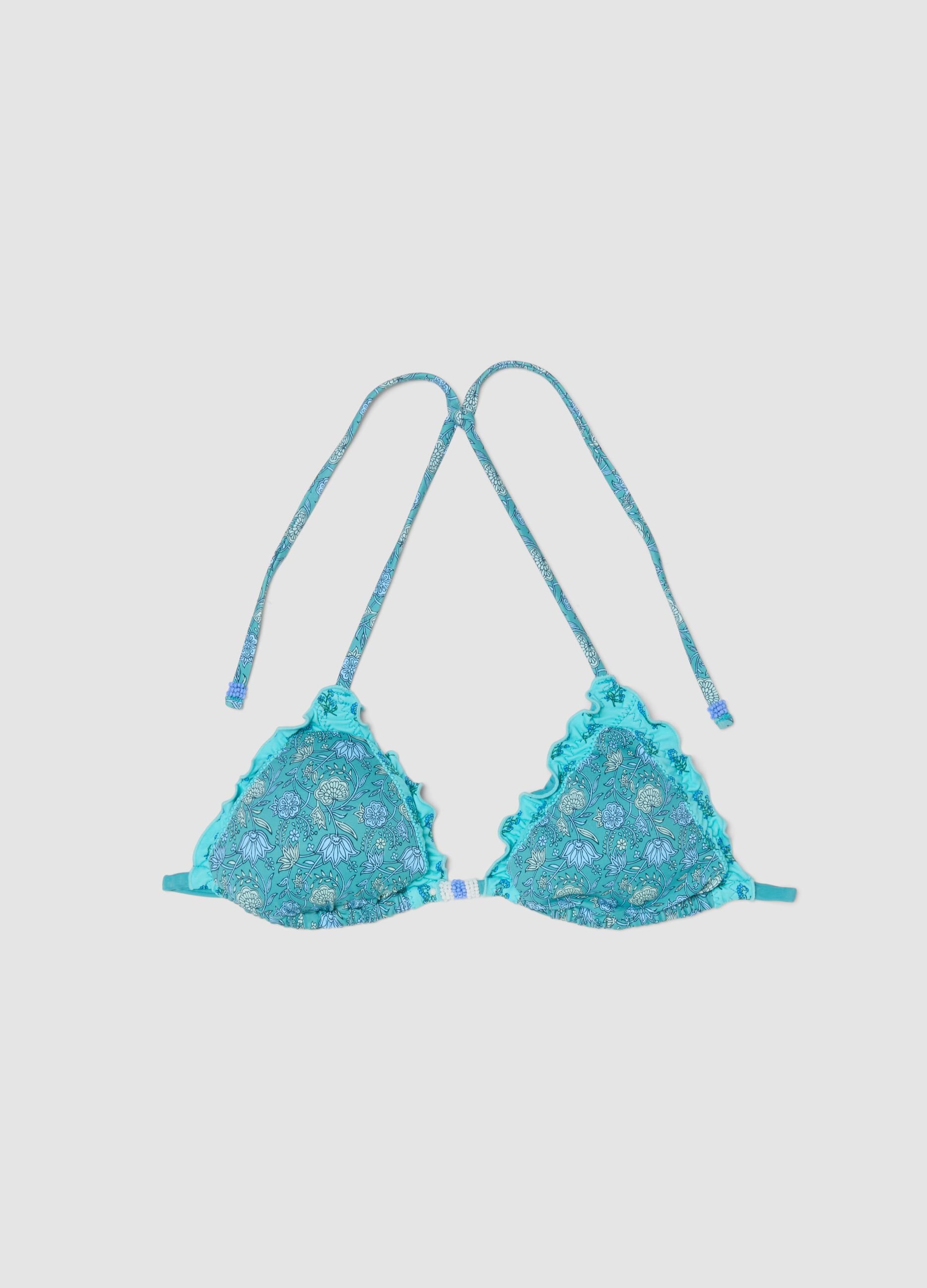 Light blue triangle bikini top in stretch fabric