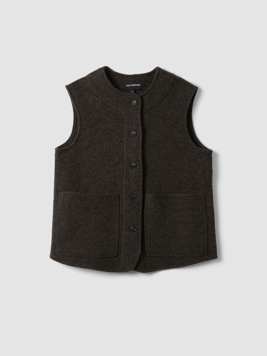 Black pure wool crew-neck gilet with relaxed fit_4