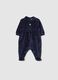 Baby girl's blue playsuit in velvet cotton blend with hearts_0