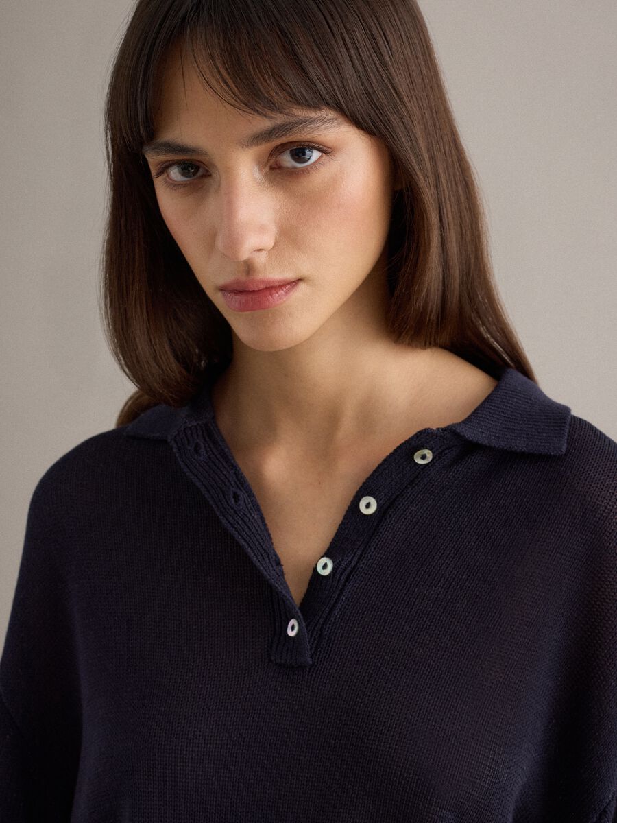 Polo blu regular fit con maniche al gomito_3