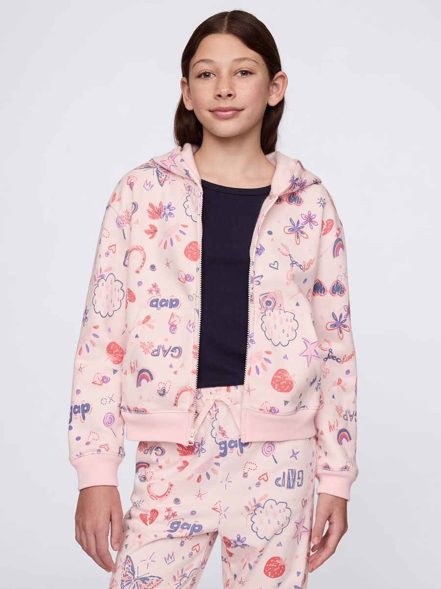 Pink full-zip sweatshirt with hood and all-over print_0