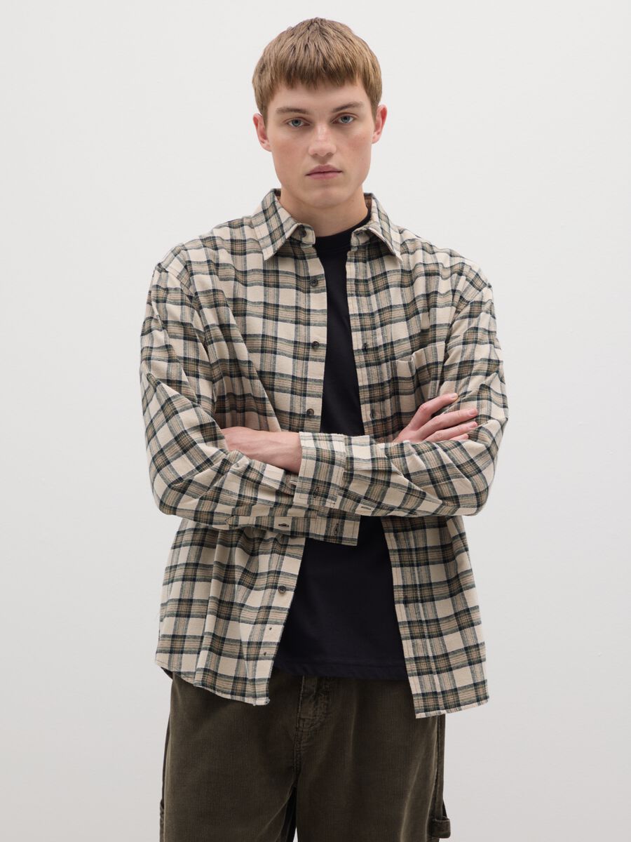 Beige Checked Flannel Shirt_0