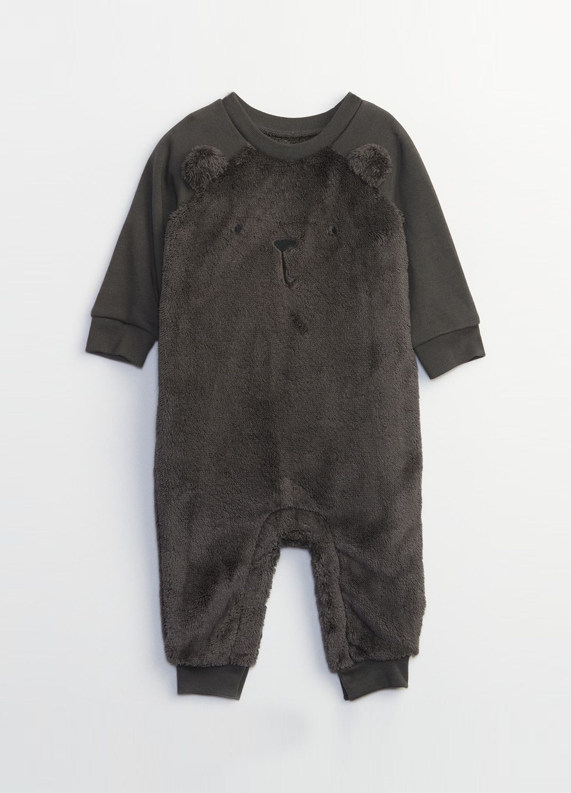 Faux fur onesie with embroidered teddy