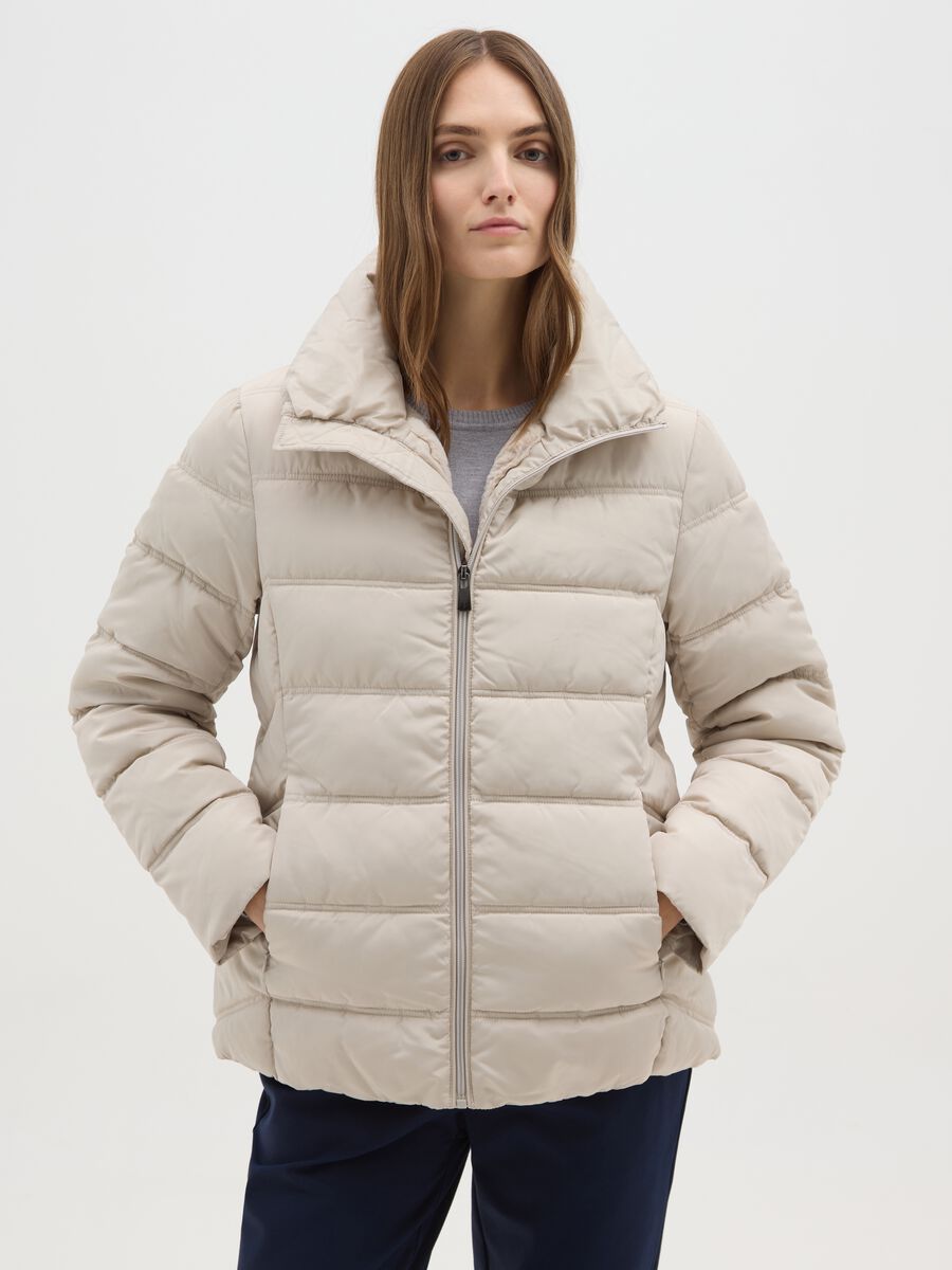 Beige Quilted Jacket Regular Fit_0