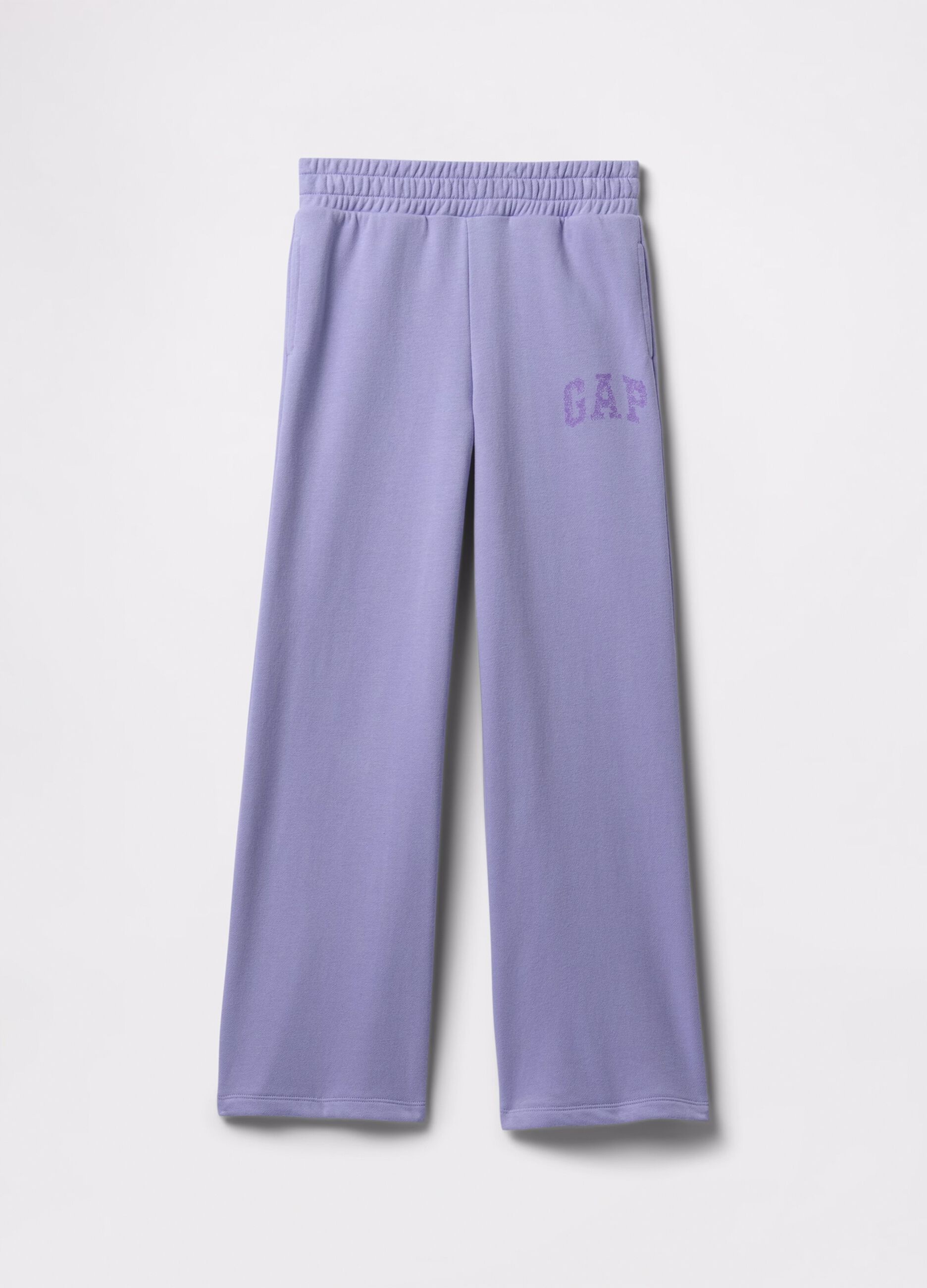 Joggers viola a gamba larga con stampa logo