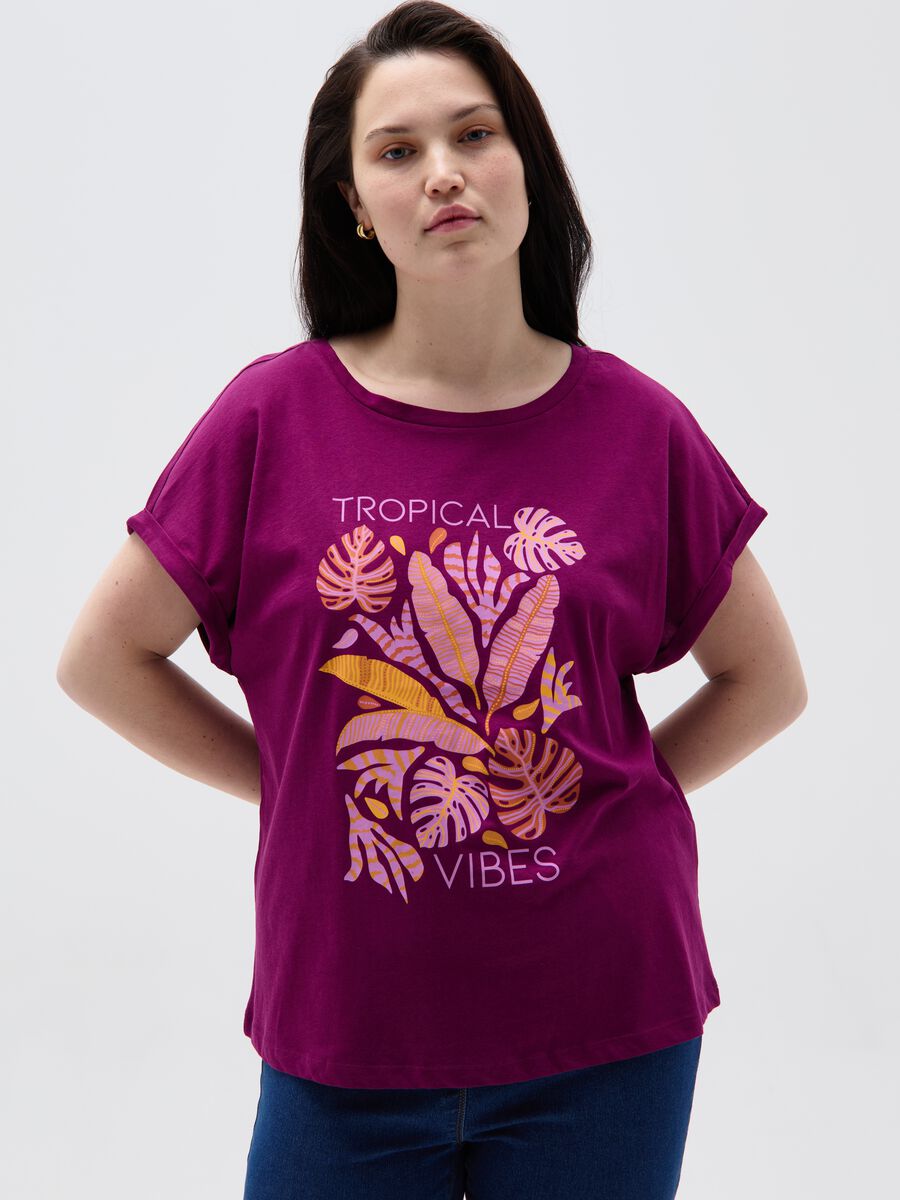 Curvy T-shirt with tropical print_1