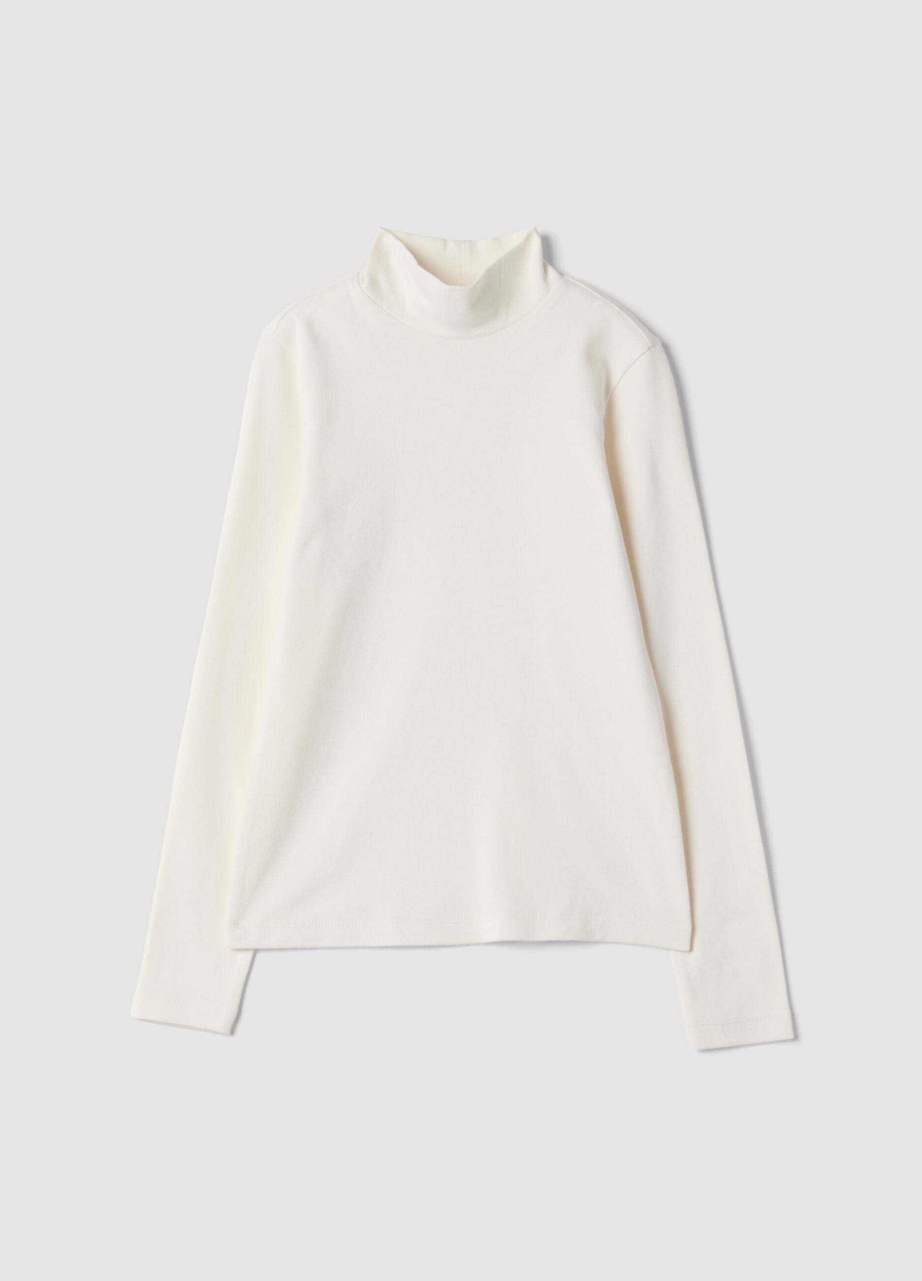 White pure organic cotton T-shirt with mock neck