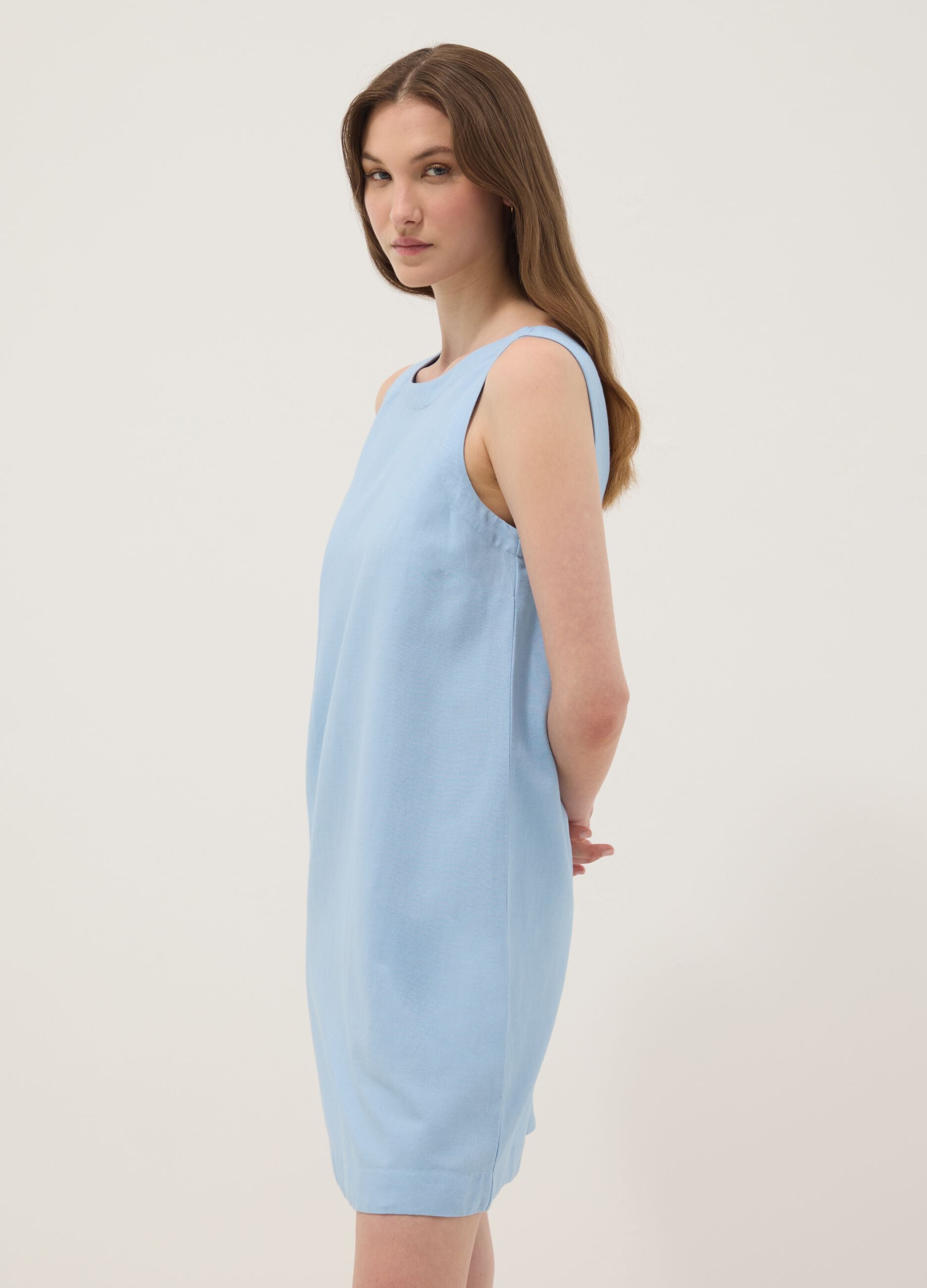 Light blue regular-fit dress in a viscose, cotton and linen blend