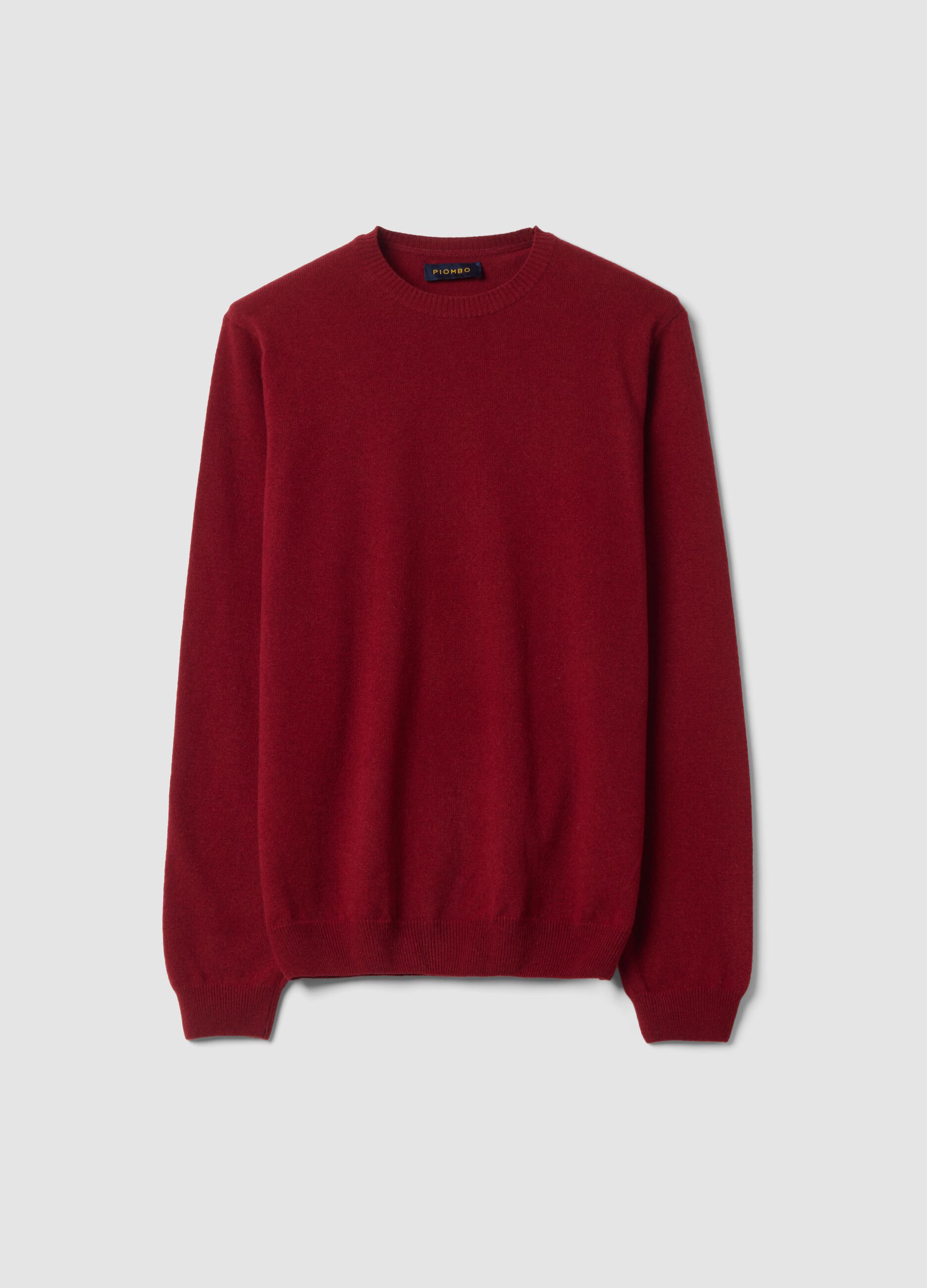 Red pure wool crew-neck jumper, regular fit