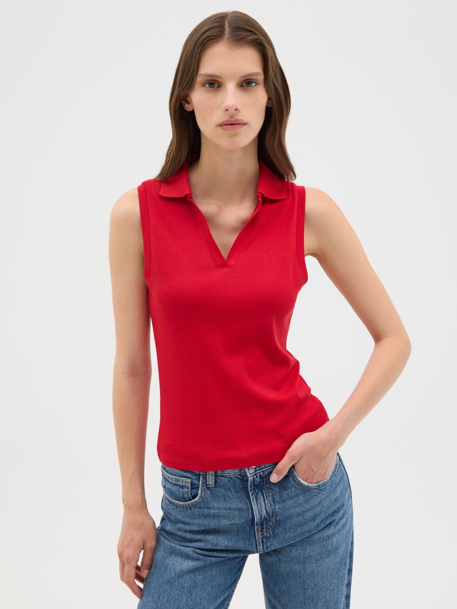 Women's Sleeveless Red Cotton Top in Slim Fit_0