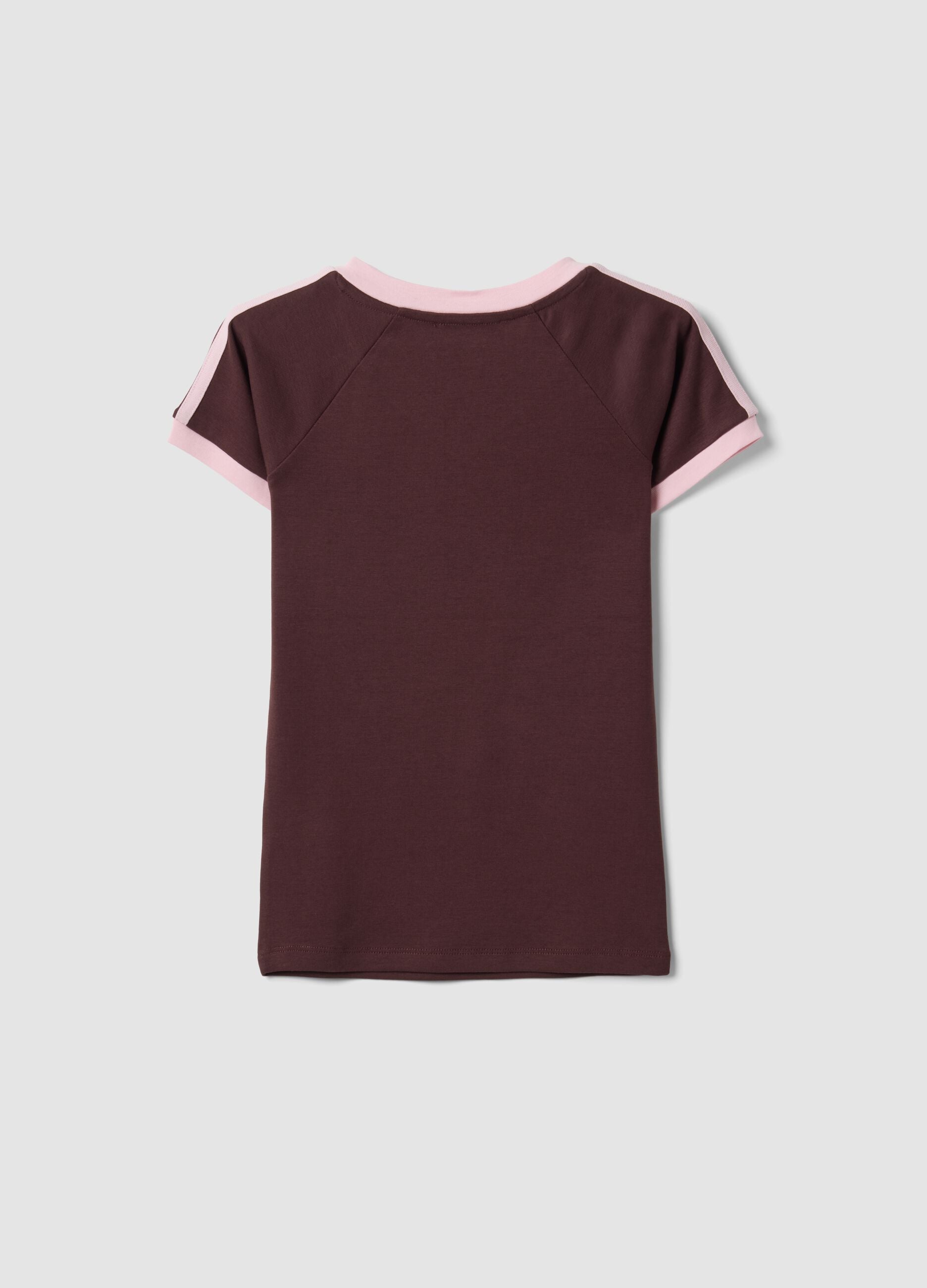 Brown pure cotton V-neck T-shirt with front print