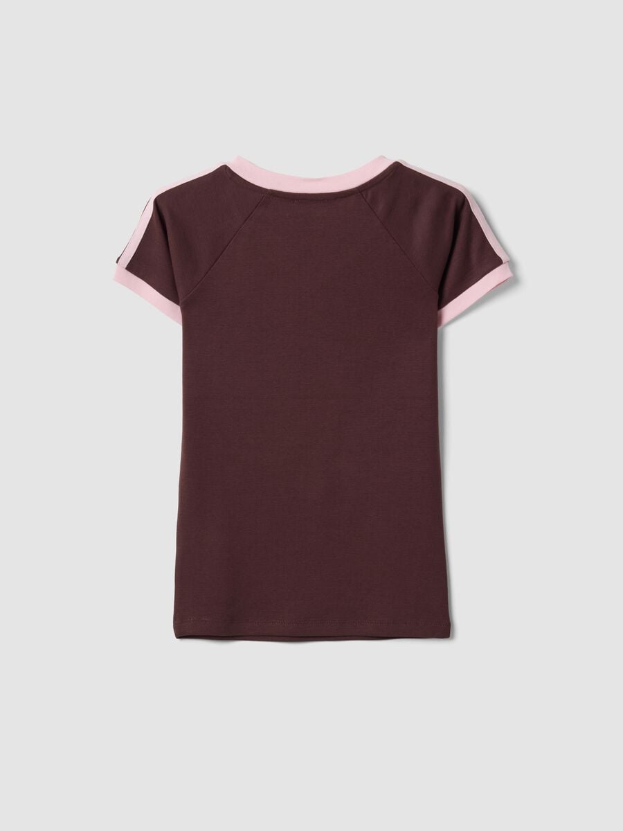 Brown pure cotton V-neck T-shirt with front print_2