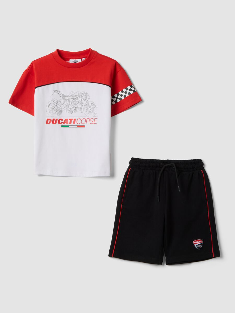 Red stretch cotton set with T-shirt and shorts for boys, regular fit_0