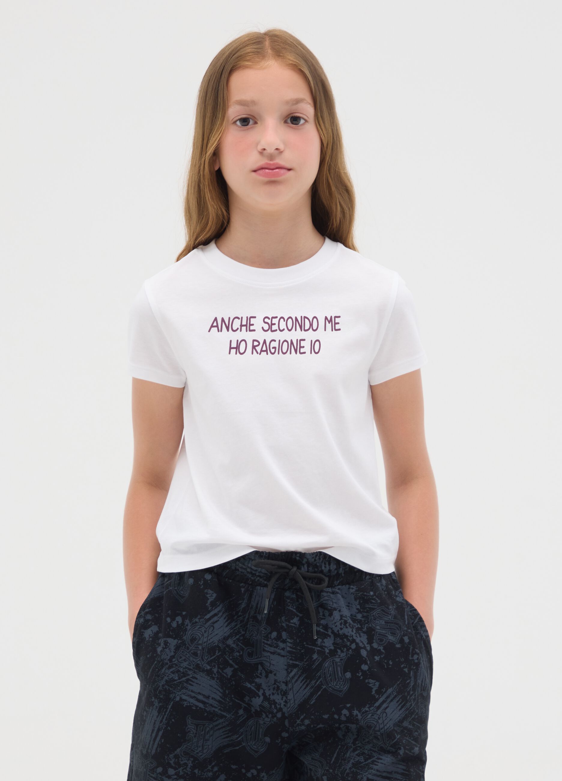 Girls’ white regular-fit T-shirt in 100% cotton with print