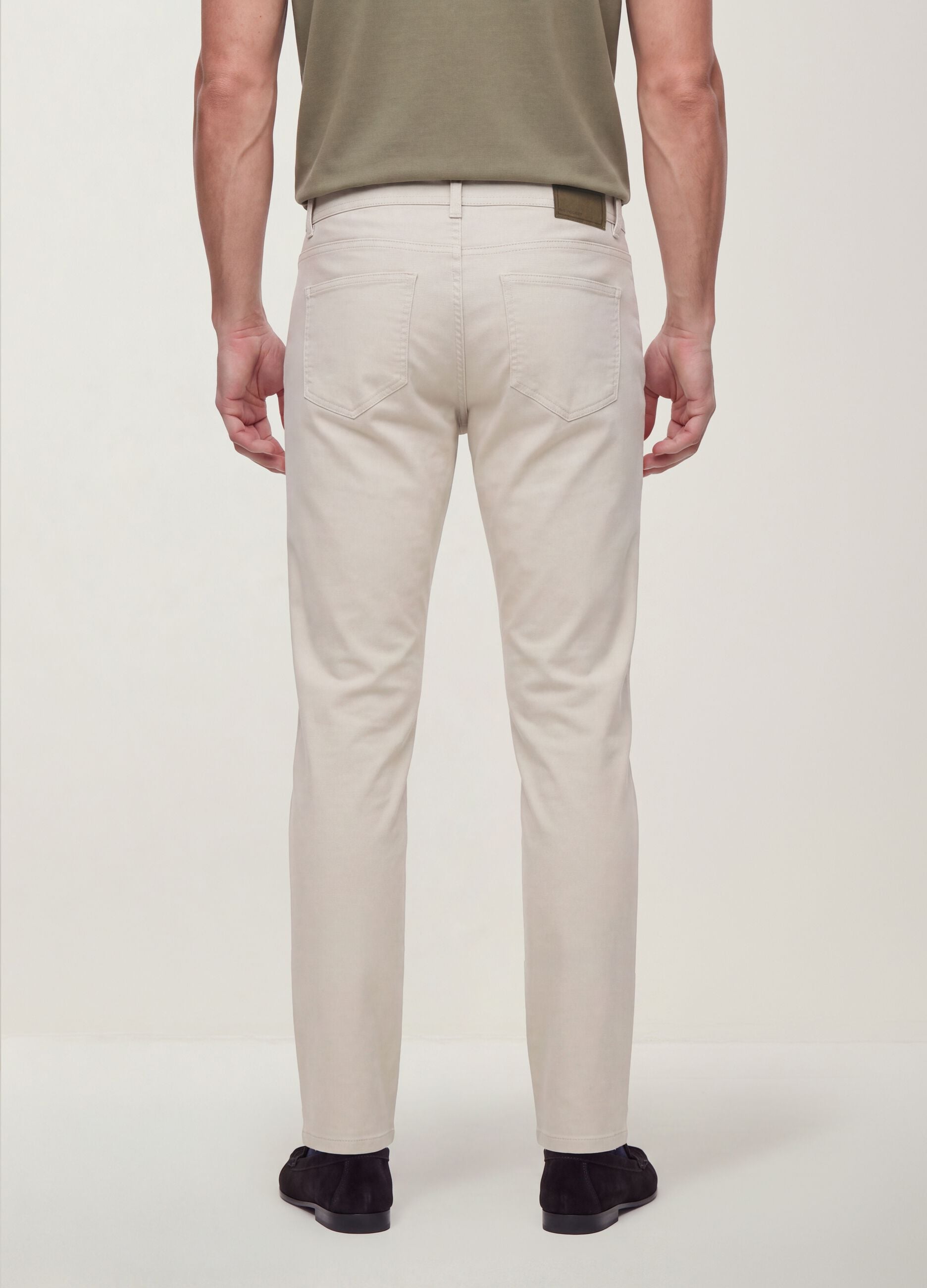 Pantaloni beige in dobby di cotone elasticizzato slim fit