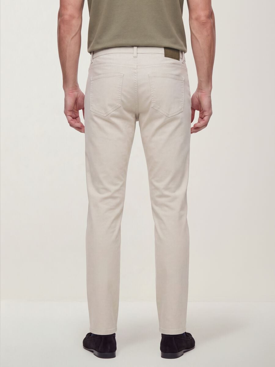 Beige slim-fit stretch cotton dobby trousers_2