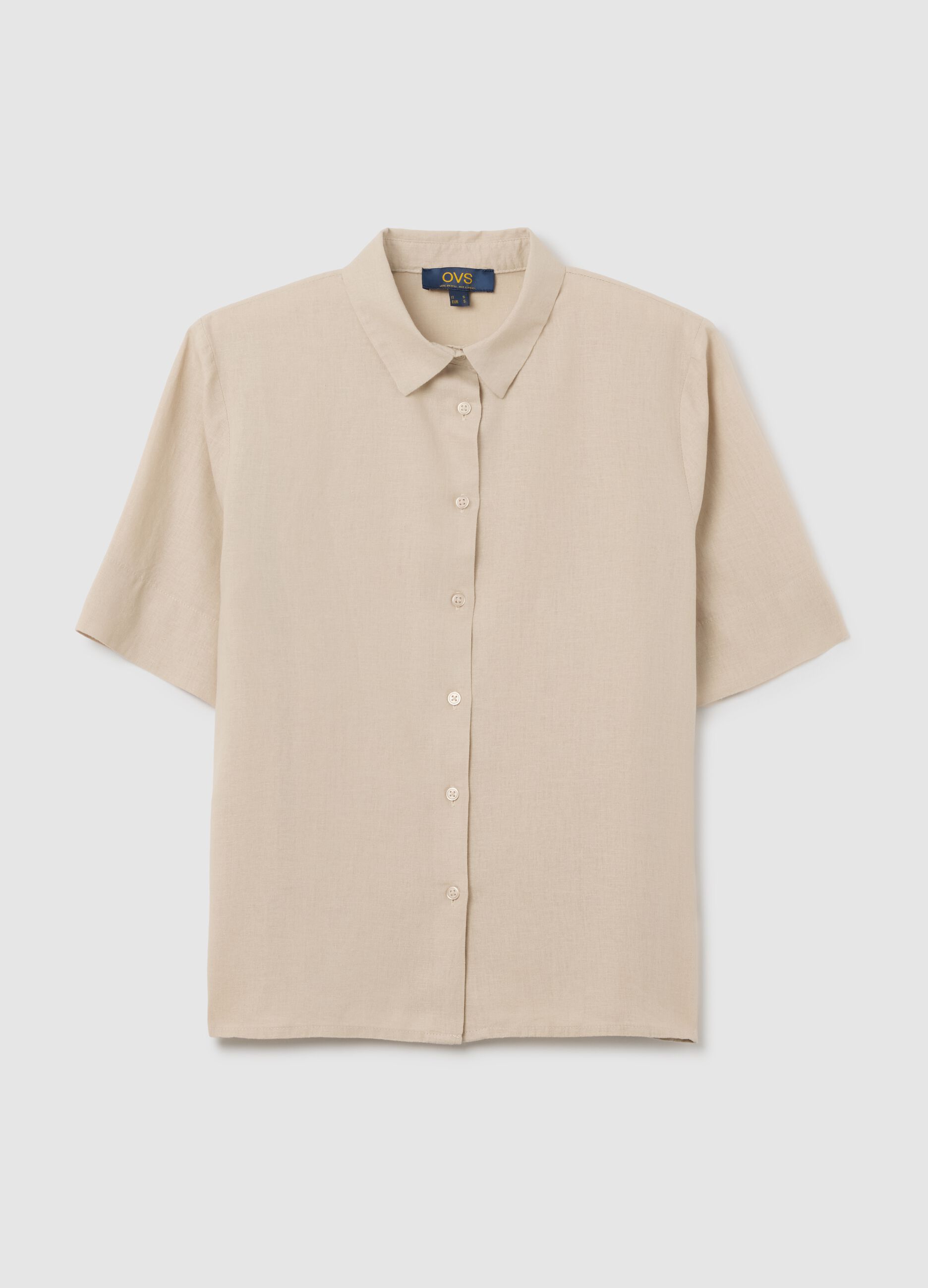 Camicia da donna in misto lino beige regular fit senza bottoni