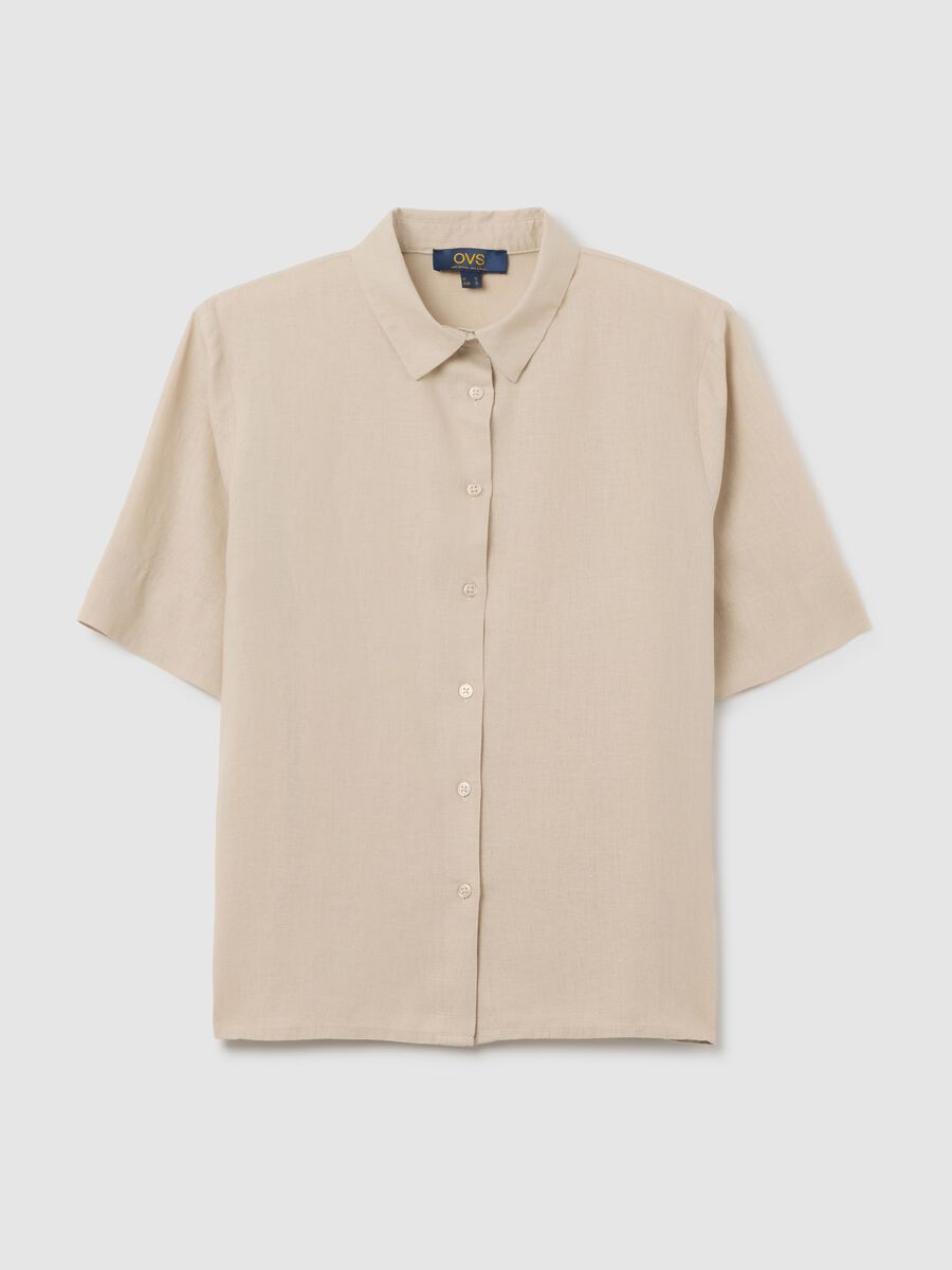 Women's beige linen blend regular fit shirt without buttons_4