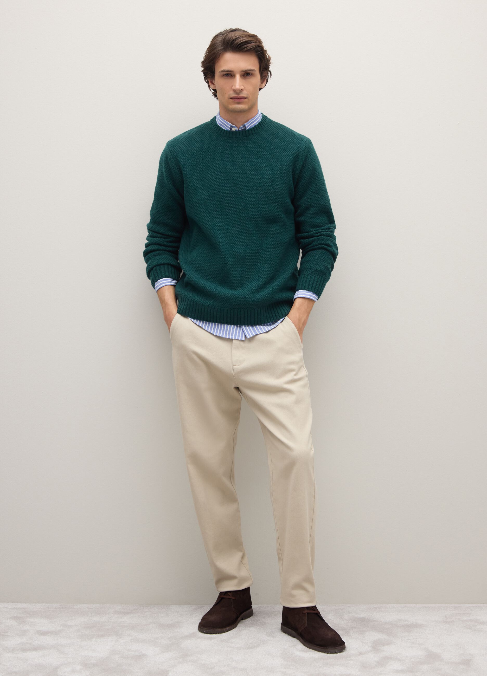 Green Pure Wool Regular Fit Jumper