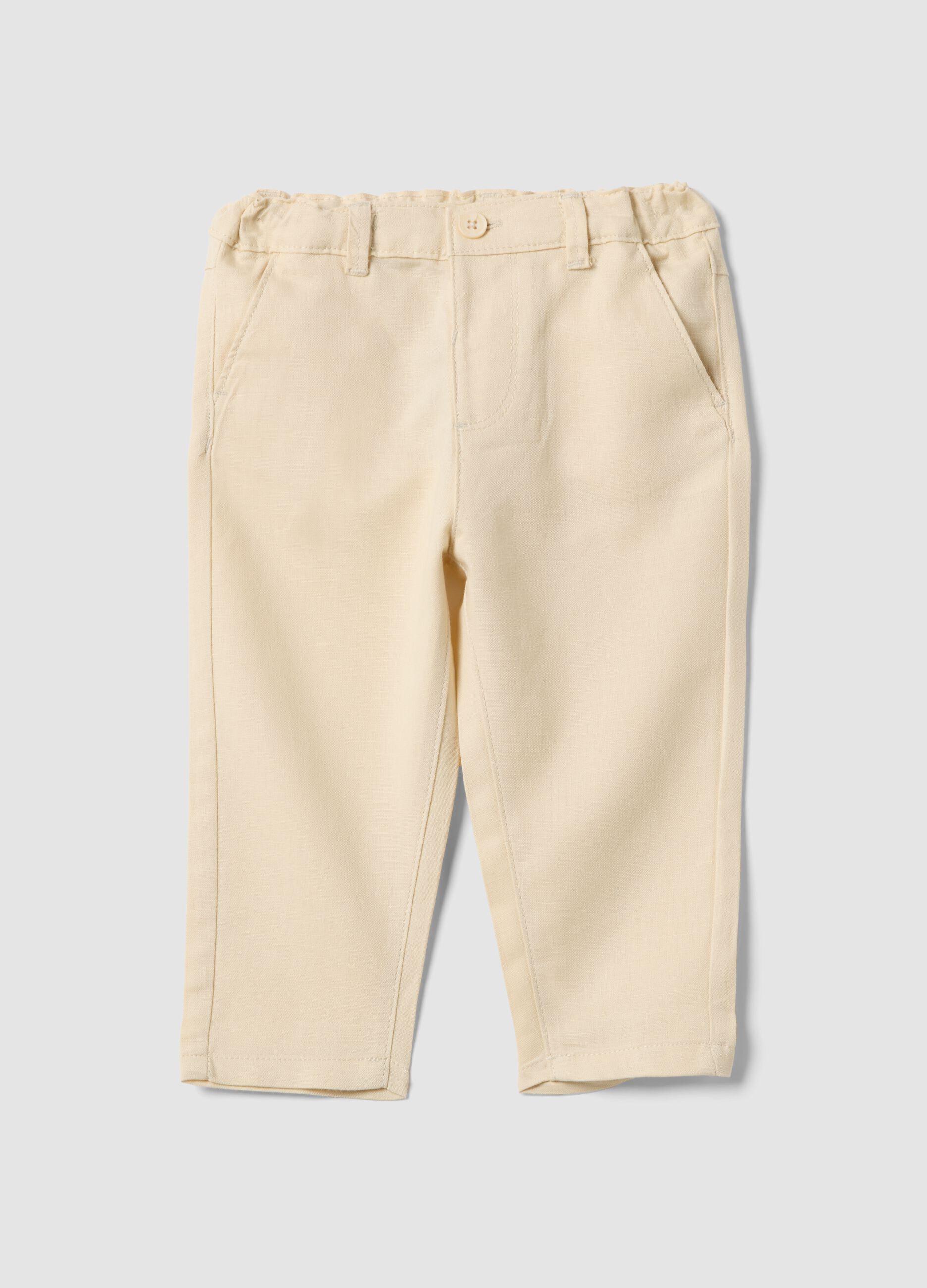 Beige linen and cotton blend chino trousers for toddler with regular fit