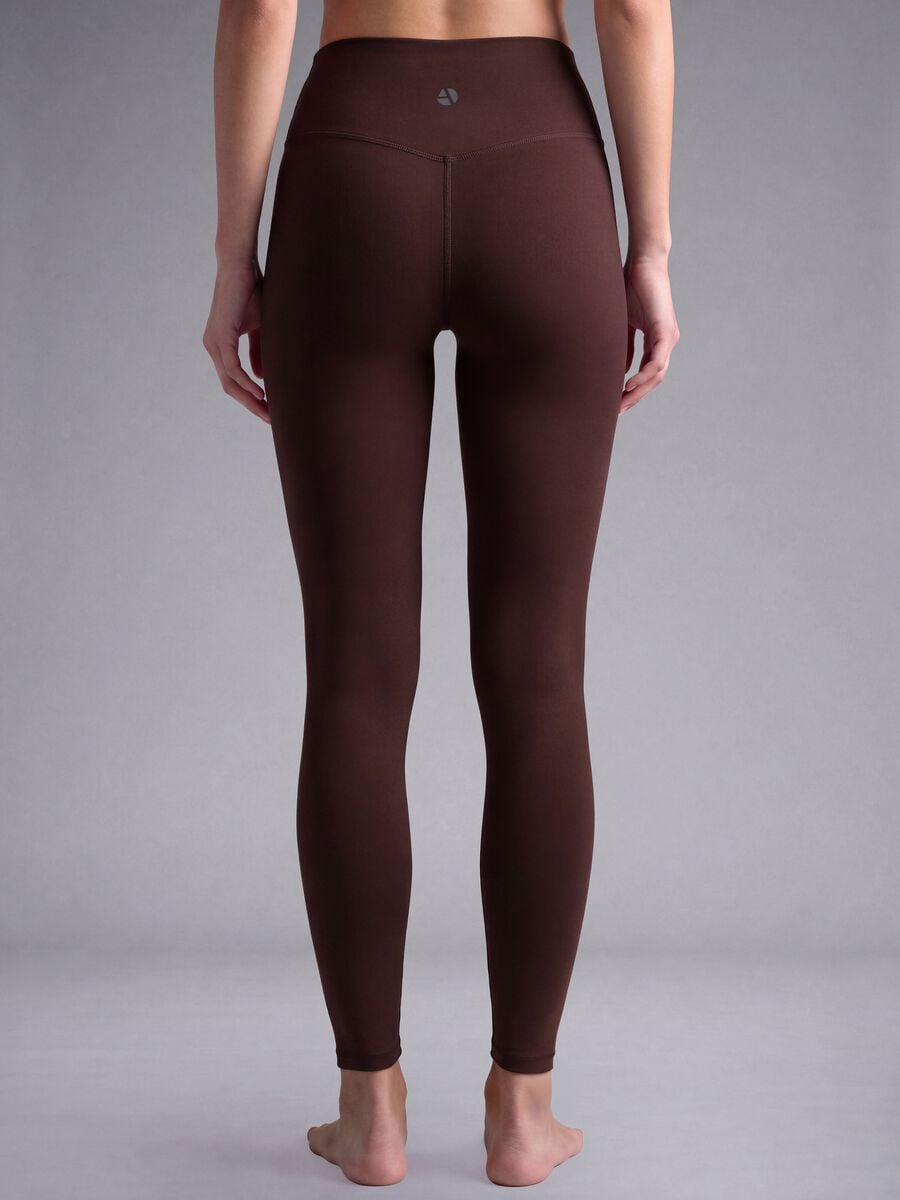 Leggings marroni in tessuto elasticizzato a vita alta_4