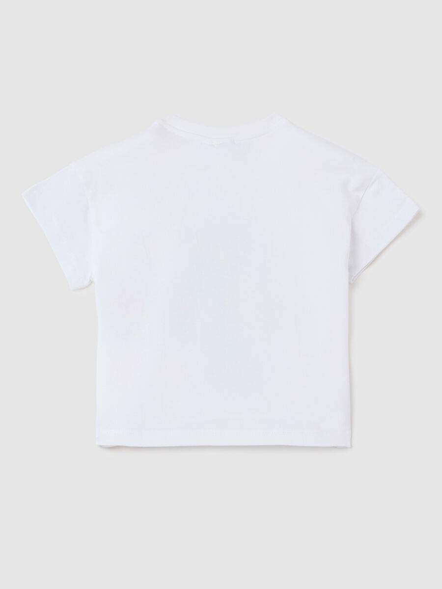 T-shirt da bambina in cotone elasticizzato bianca regular fit con stampa Puffi_1