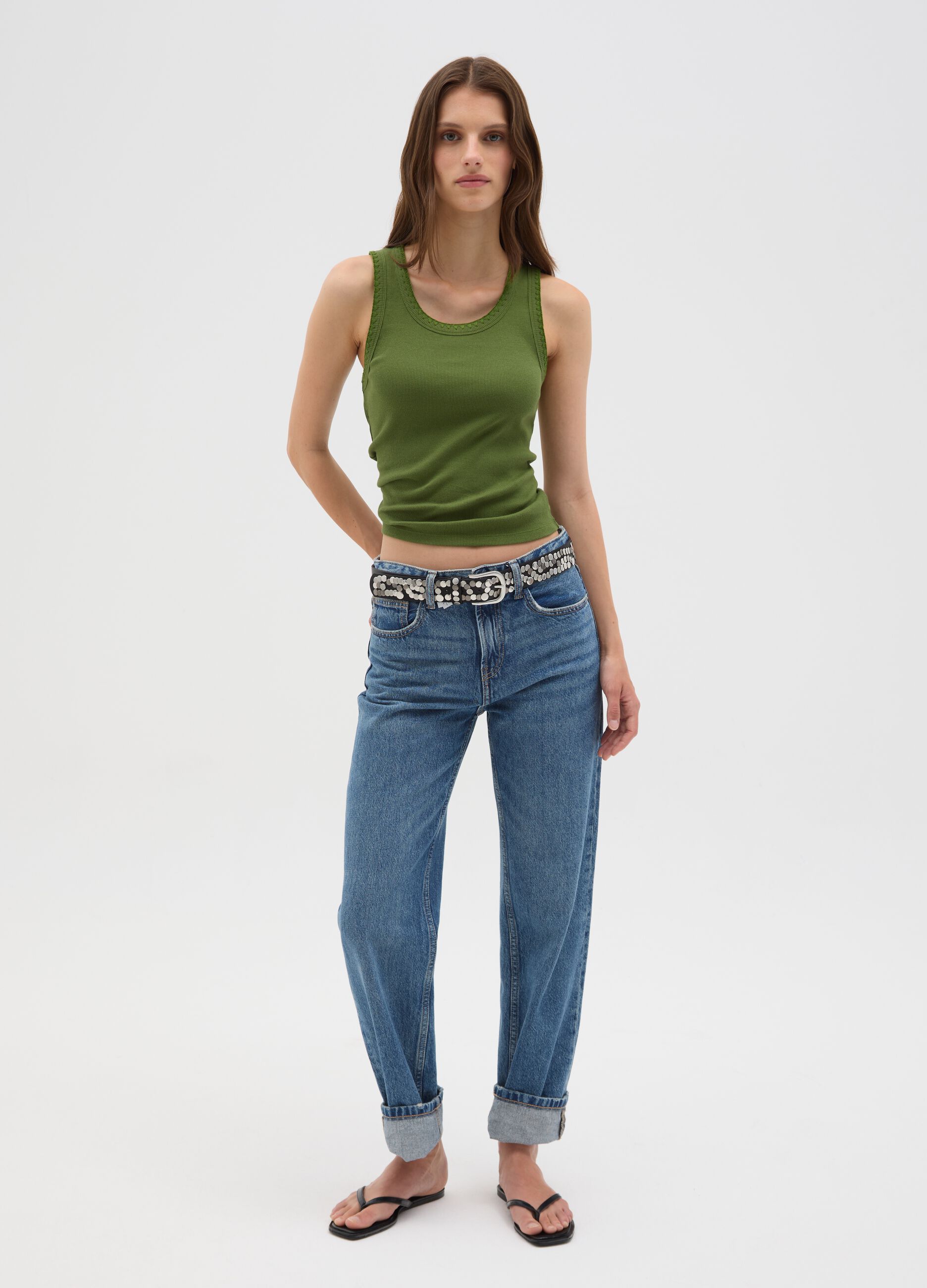 Women's green stretch cotton camisole