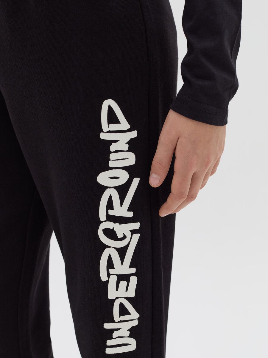 Fleece joggers with drawstring and lettering print_2